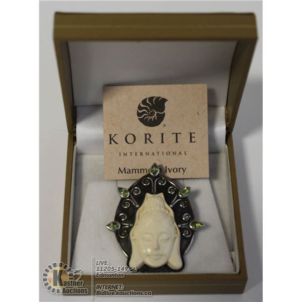 KORITE .925 STERLING FOSSILIZED MAMMOTH IVORY BROOCH OR PENDANT WITH GENUINE GEMSTONES