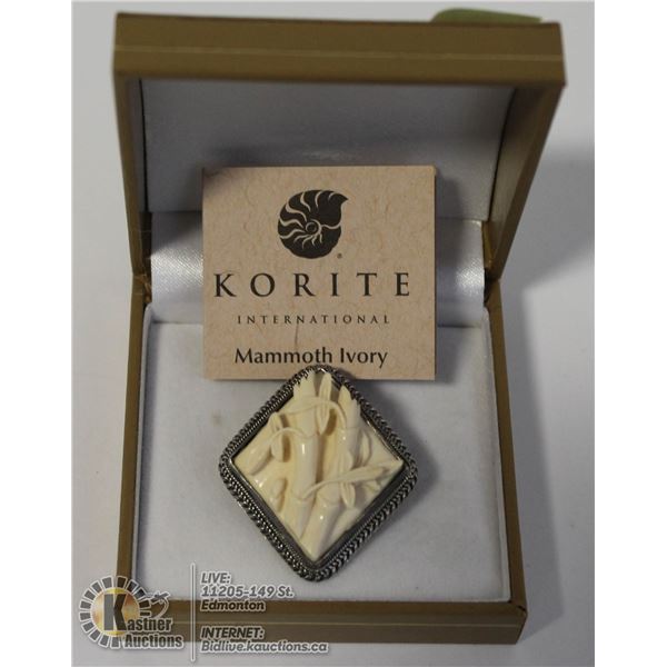 KORITE .925 STERLING FOSSILIZED MAMMOTH IVORY BAMBOO BROOCH OR PENDANT