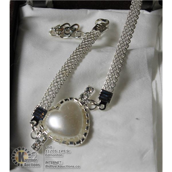 SILVER TONE HEART BRACELET WITH WHITE STONES FOR SMALL WRIST