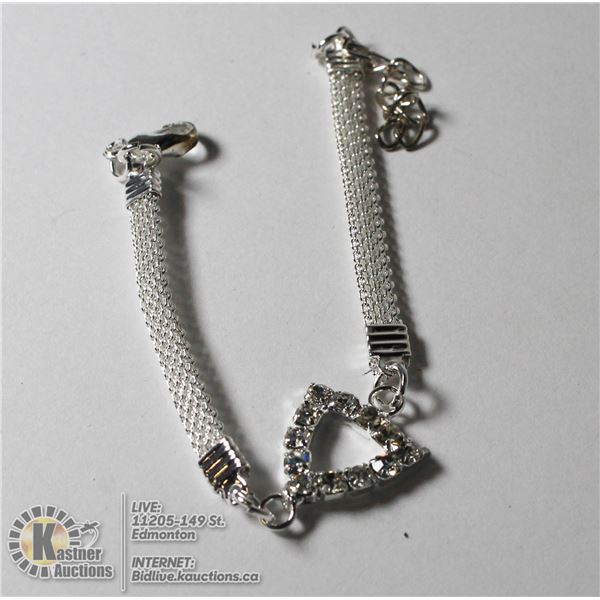 SILVER TONE TRIANGLE BRACELET WITH WHITE STONES FOR SMALL WRIST