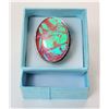 Image 1 : 18)  CORAL PINK/GREEN AUSTRALIAN TRIPLATE FIRE OPAL LARGE OVAL RING SET IN 925 STAMPED SILVER, SIZE 