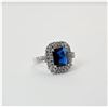 Image 1 : 8)  LAB CREATED SQUARE CUT SAPPHIRE AND CLEAR CZ ART DECO INSPIRED RING,  SIZE 8.25