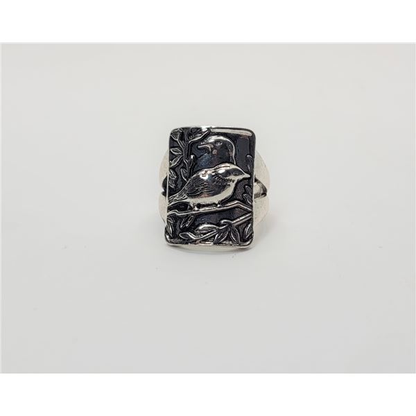 7)  925 STAMPED LOVE BIRDS RING,  SIZE 6.