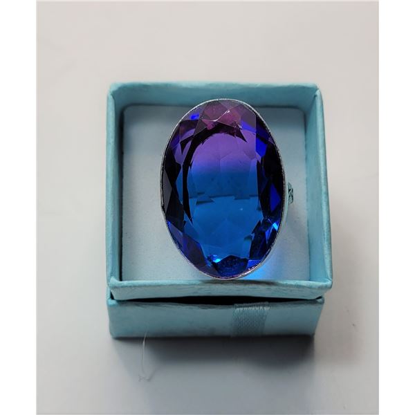 19)  LAB CREATED BI-COLORED TOURMALINE RING SET IN 925 STAMPED SILVER, SIZE 8.5