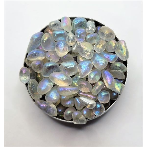 23)  LOT OF 52.8 GRAMS POLISHED RAINBOW MOONSTONE GEMSTONES.