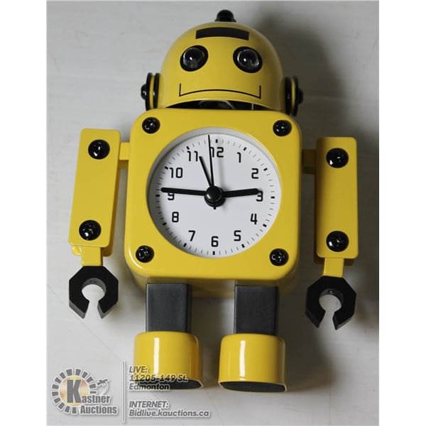 YELLOW METAL ROBOT CLOCK/ALARM