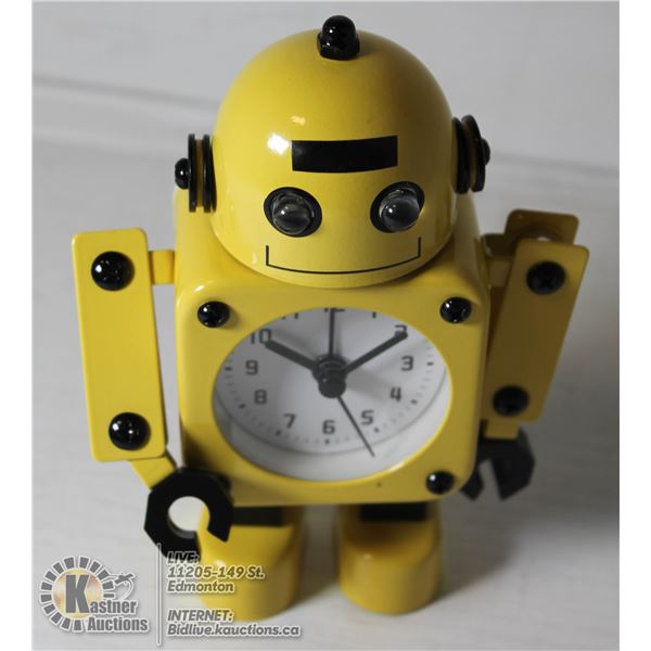 YELLOW METAL ROBOT CLOCK/ALARM