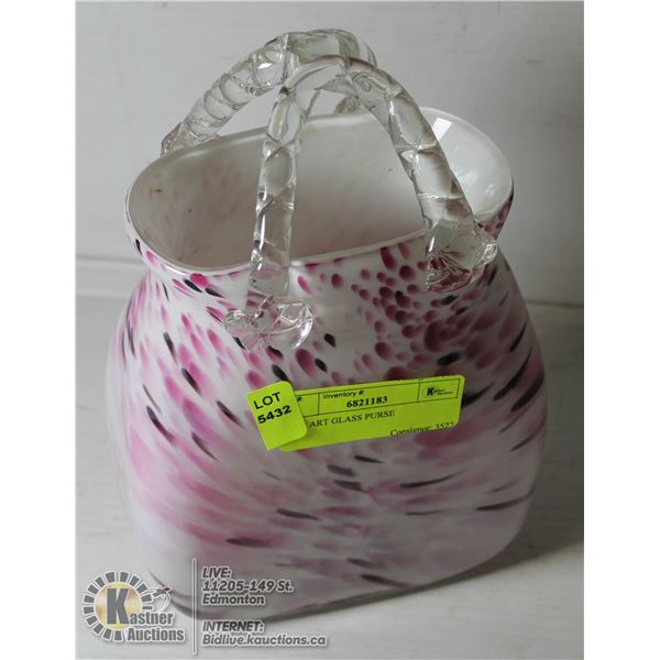 PINK ART GLASS PURSE VARIOUS PINKS AND PURPLES IN ART GLASS PURSE