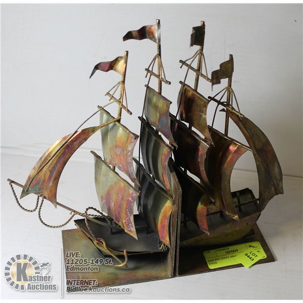 SAILING SHIPS BRASS METAL BOOK ENDS