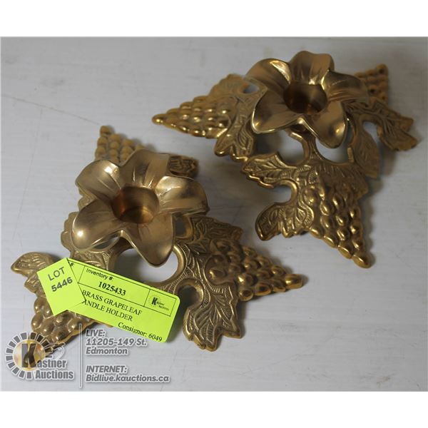 LOT OF 2 BRASS GRAPELEAF FLOWER CANDLE HOLDER VINTAGE