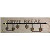 Image 1 : LARGE IRON COFFEE BREAK BAR WITH HOOKS HANGS ON WALL, 43 INCHES WIDE