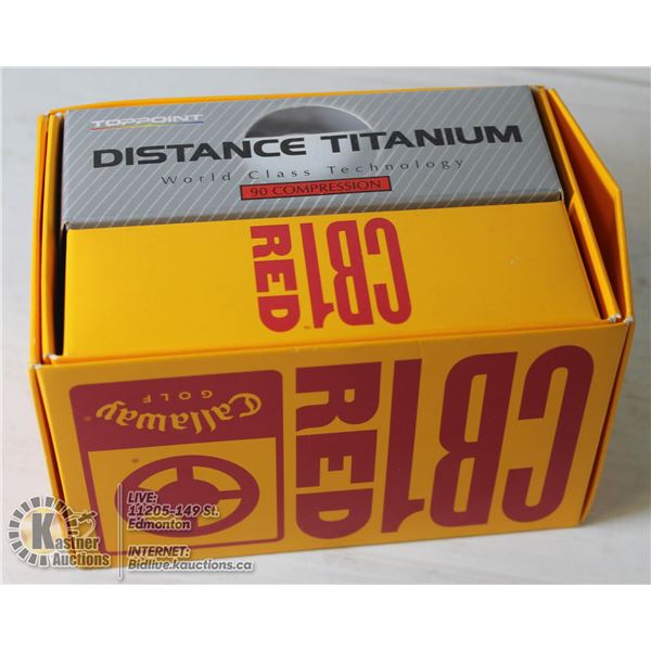 BOX OF GOLF BALLS (6 CALAWAY AND 5 TOPPOINT TITANI BOX OF GOLF BALLS (6 CALAWAY AND 6 TOPPOINT TITAN