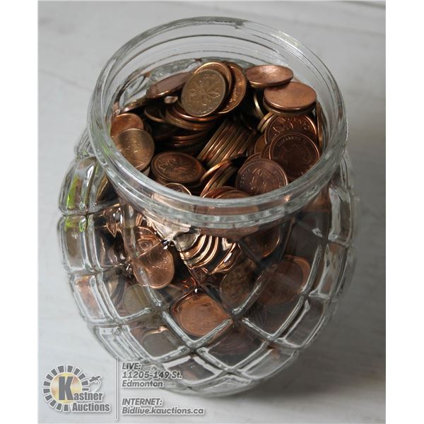 PENNIES IN A JAR. CONTENTS OF JAR IS OVER 6 POUNDS