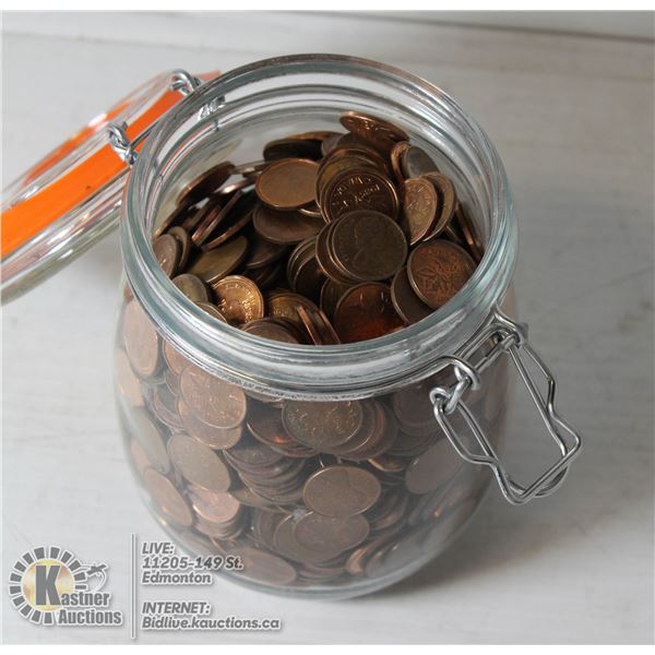 PENNIES IN A JAR. CONTENTS OF JAR IS OVER 6 POUNDS