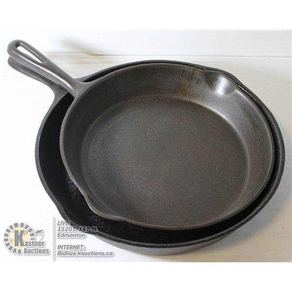 CAST IRON FRY PANS WAGNER USA  #10  AND GSW CANADA #8.     OUTDOORS.     COLLECTIBLES.