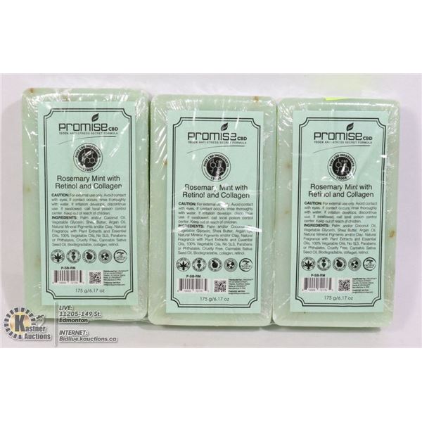3 BARS OF PROMISE CBD ROSEMARY MINT WITH RETINOL AND COLLAGEN SOAP (175G EA)