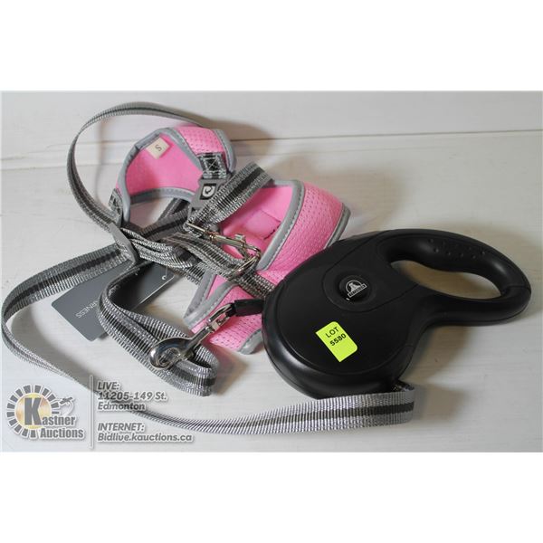 SMALL DOG HARNESS AND RETRACTABLE LEASH