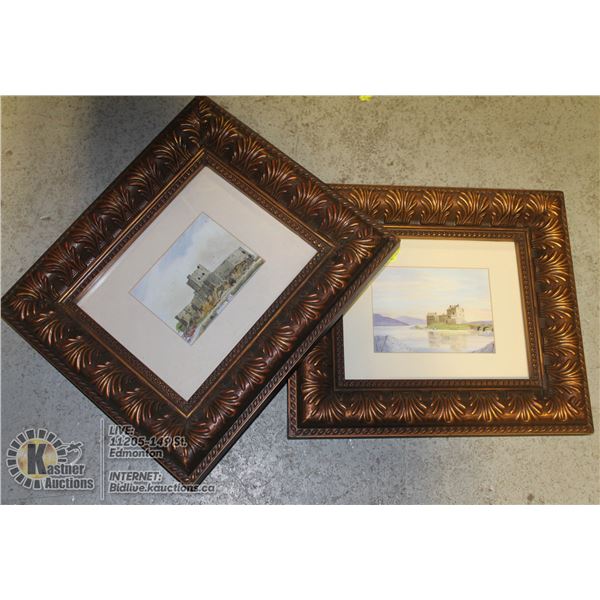 UNCLAIMED FRAMED ART "SCOTISH CASTLE SCENE" X2