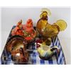 Image 1 : CHICKEN LOT. VINTAGE AMBER GLASS 9" ROOSTER CANDY DISH; CERAMIC HEN ON NEST, OTHERS.     COLLECTIBLE