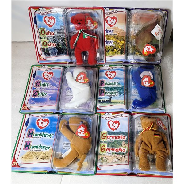 29)  LOT OF 6 FACTORY  SEALED ASSORTED TY BEANIE BABIES FROM 2000