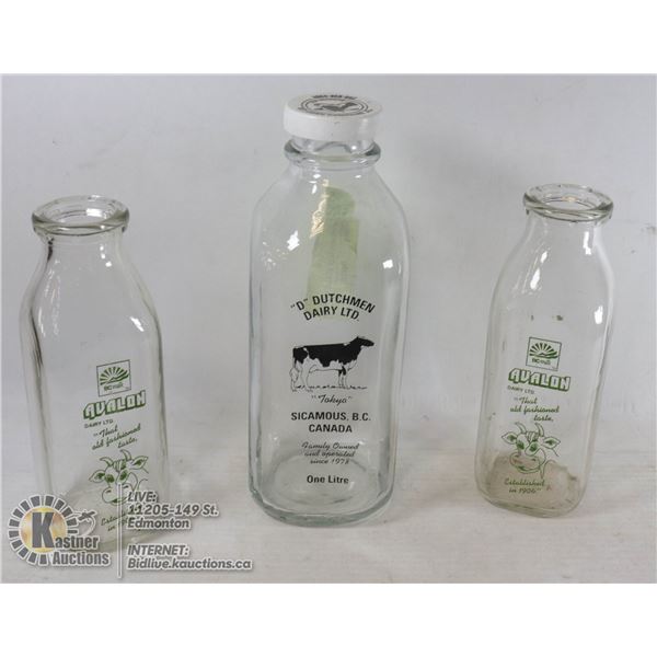 3 X MILK BOTTLES WITH MARKINGS