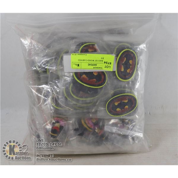 LARGE BAG OF WOOD CARVED JEWELRY NEW OLD STOCK