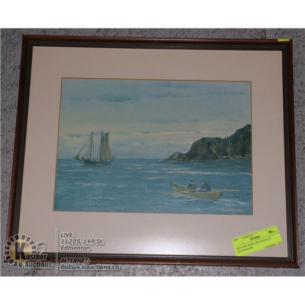 VINTAGE RARE LES GOURLEY LITHOGRAPH MEN AT SEA, SIGNED