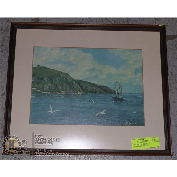 VINTAGE LES GOURLEY LITHOGRAPH FRAMED ST JOHN HARBOR, SIGNED