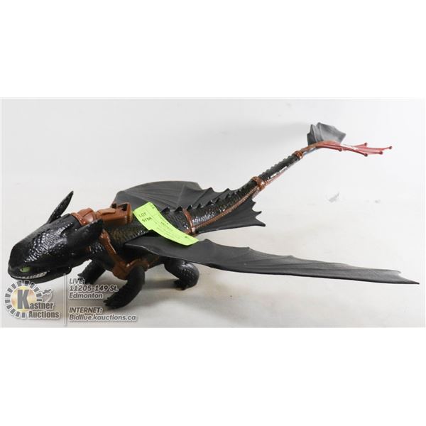 LARGE "HOW TO TRAIN YOUR DRAGON" FIGURINE (PRESS ON EAR, MOUTH OPENS AND LIGHT SHINES) - 12 INCHES L