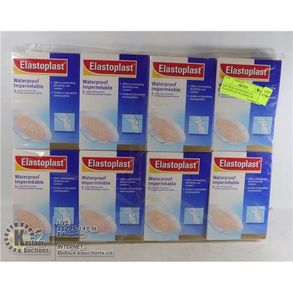 BAG WITH 8 NEW BOXES OF ELASTOPLAST WATERPROOF STERILE PATCHES - 5 P/BOX ($12.99 P/BOX - MSRP OVER $