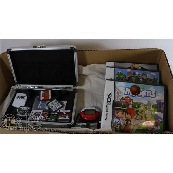 BOX WITH 23 NINTENDO DS GAMES AND METAL CARRY CASE INCLUDES - POKEMON SOUL SILVER, POKEMON BLACK, SU