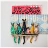 Image 1 : 12)  GOLD TONE AND GREEN, TURQUOISE BLUE, NAVY BLUE,  HOT PINK, YELLOW AND PALE PINK COOL CATS SITTI