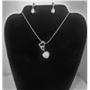Image 1 : 26)  HEART SHAPED WHITE CAT'S EYE SLIDE STYLE PENDANT SET IN TIBETAN SILVER ON 18" SNAKE CHAIN WITH 