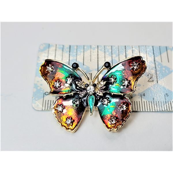 13) ENAMELLED AND CRYSTAL BUTTERFLY BROOCH.