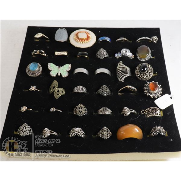 DISPLAY OF ESTATE RINGS VARIOUS STYLES AND SIZES