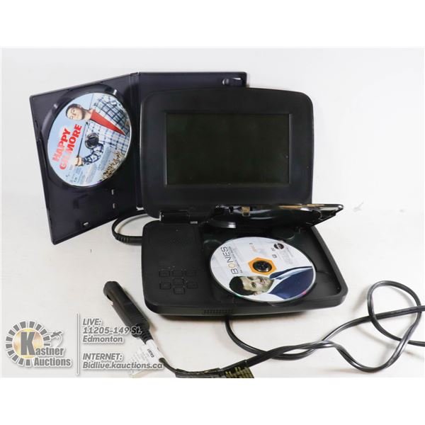 RCA PORTABLE DVD PLAYER /W 2 DVDS - BONES & HAPPY GILMOUR.