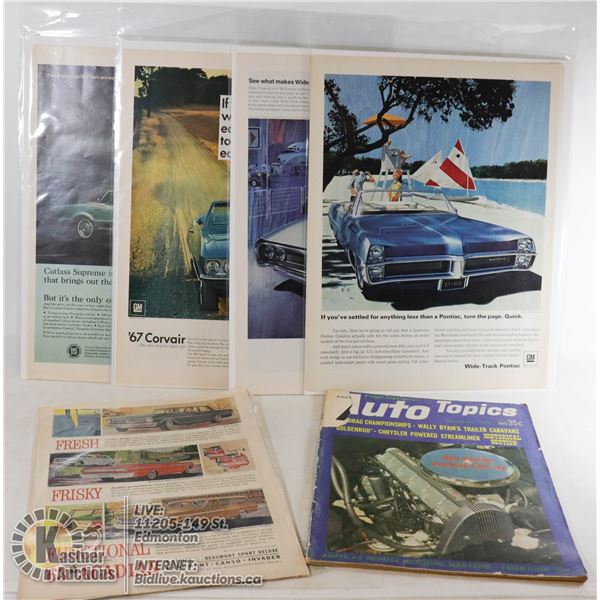 10PC BOARDED VINTAGE ADVERTISING & 1965 AUTO MAG