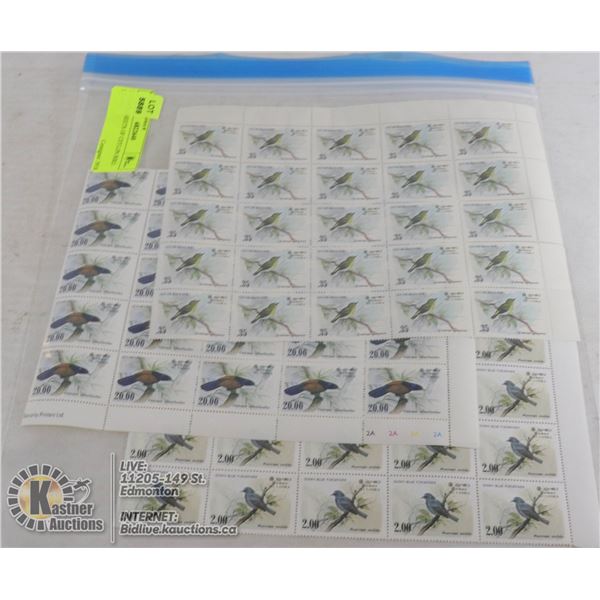 3 BLOCK SHEETS OF CEYLON BIRD STAMPS