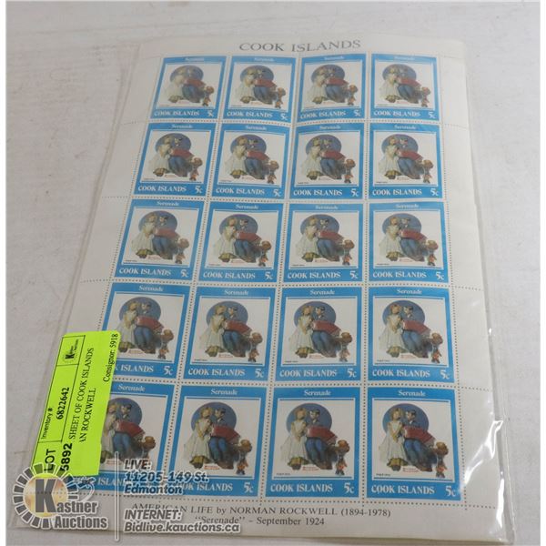 BLOCK SHEET OF COOK ISLANDS NORMAN ROCKWELL STAMPS.