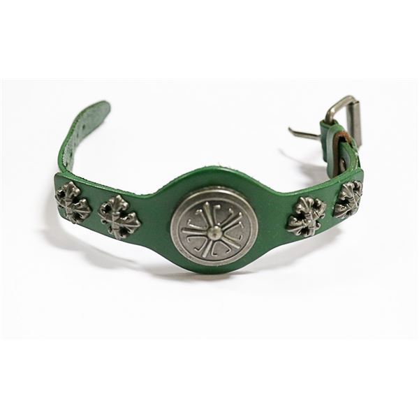 ANTHROPOLOGIE GREEN LEATHER EMBELLISHED BRACELET