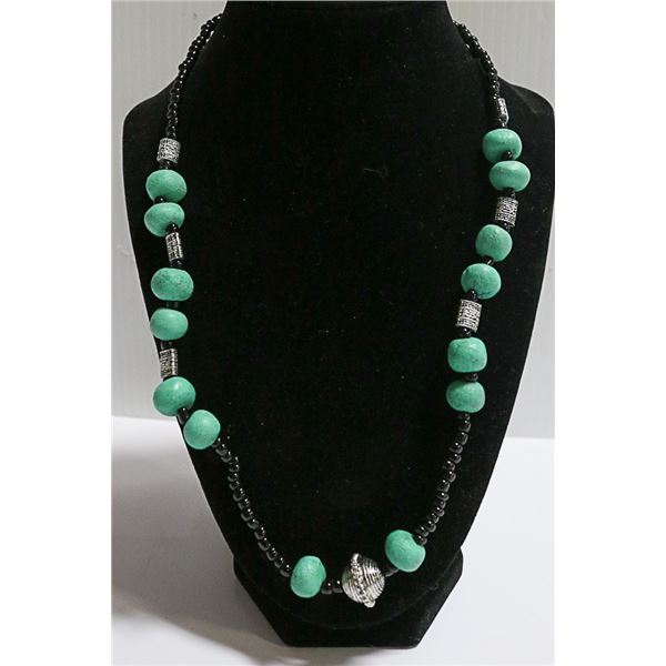 TURQOUISE & BLACK BEAD LONG NECKLACE