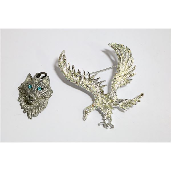 FLYING EAGLE AND BLUE EYED WOLF PENDANT