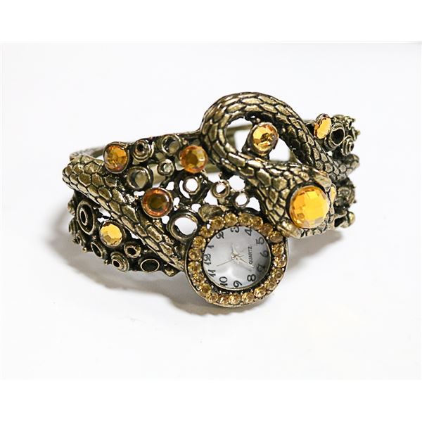 RHINESTONE GEMMED WRAP AROUND SNAKE WATCH