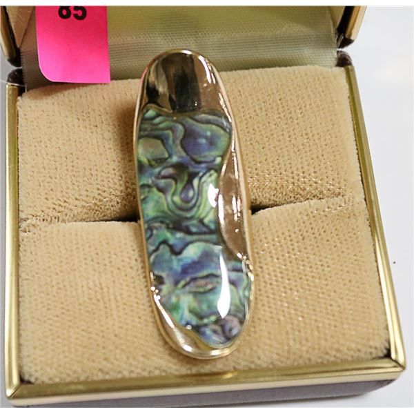 UNIQUE LONG ABALONE LOOK ART RING