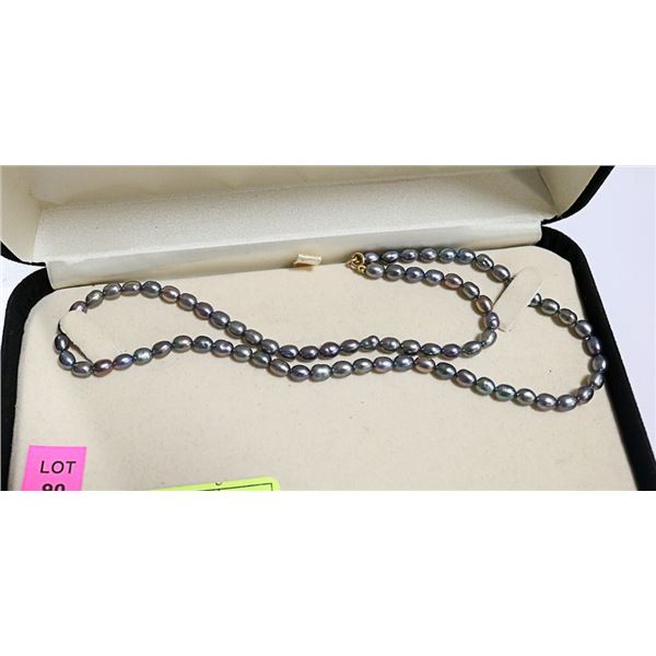 BLACK CULTURED PEARL NECKLACE  W/ GOLD CLASP