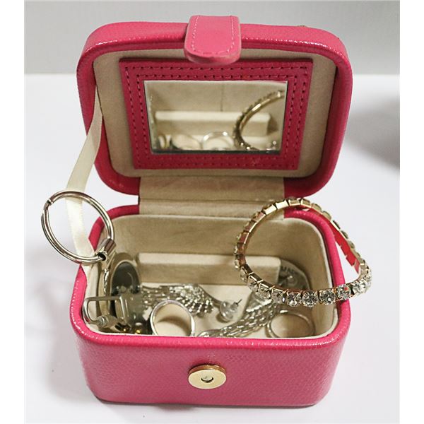 PINK BOX WITH RINGS, EARRINGS AND MORE