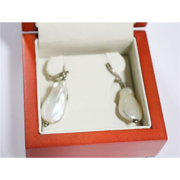 STERLING AND LARGE CULTURED PEARL DROP EARRINGS