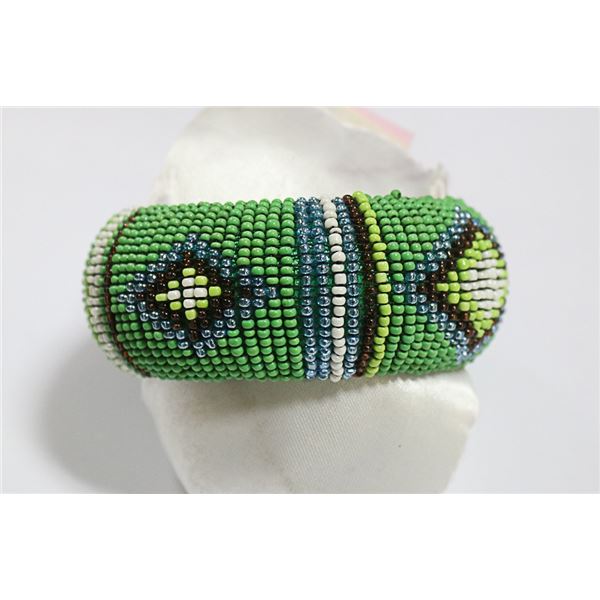 LARGE BEAUTIFUL BEADED GREEN TONES BANGLE