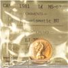 Image 1 : 1981 CANADIAN 1 CENT COIN CERTIFIED ICCS MS-67 RED