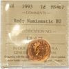Image 1 : 1993 CANADIAN 1 CENT COIN CERTIFIED ICCS MS-67 RED